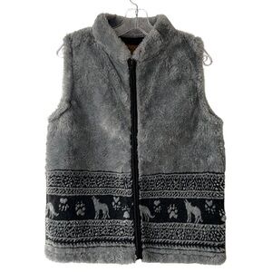 Vintage 90s Bear Ridge Outfitters Wolf Print Faux Fur Southwestern Fleece Vest